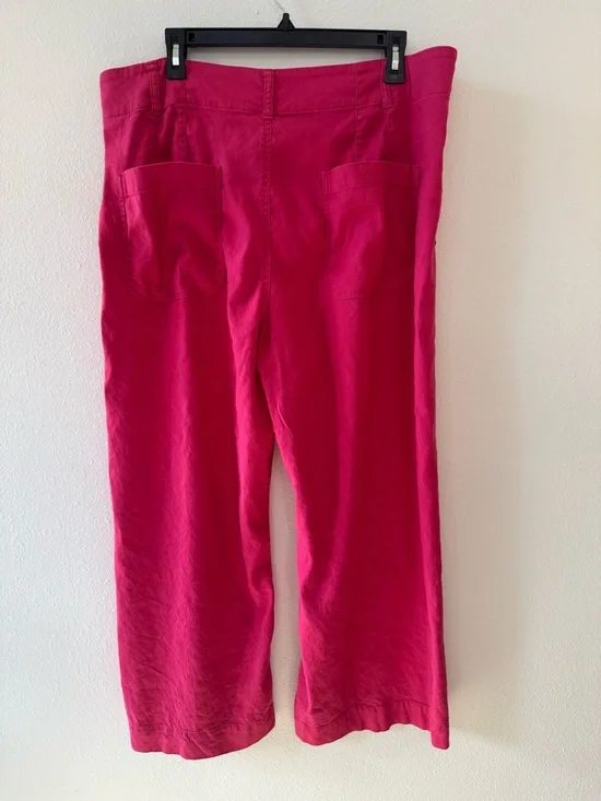 Anthropologie Maeve Colette Hot Pink Linen Blend Wide Leg Pants - Picture 3 of 6